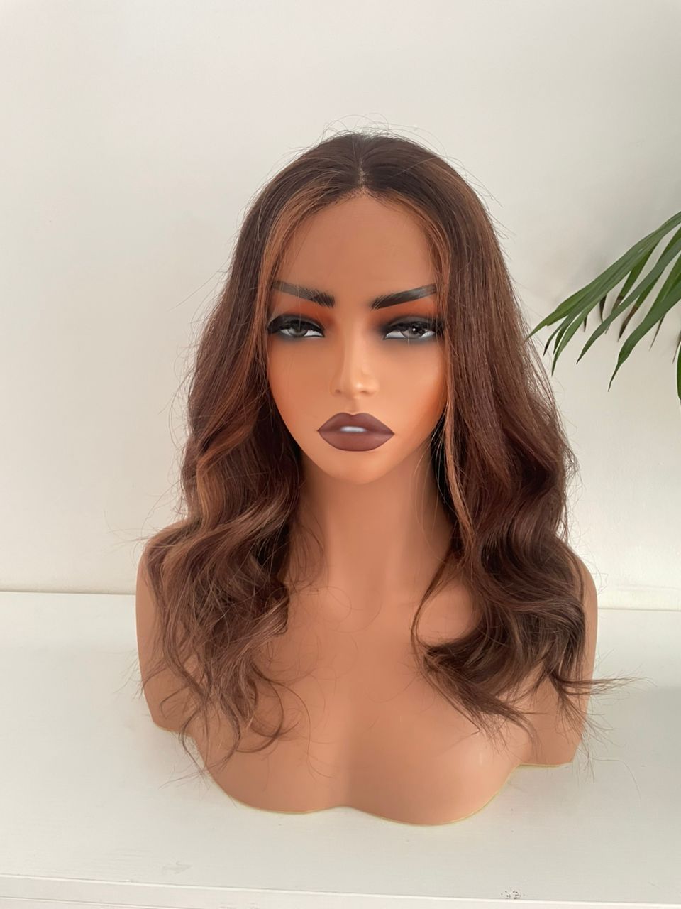 Chocolate Brown Human Hair Wig with Caramel Highlights – 100% Real Hair, 180% Density, HD Lace