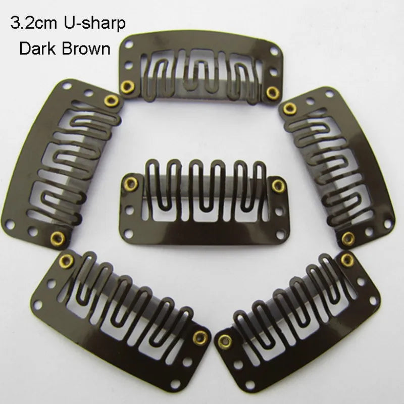 10 Pcs/set Black Hair Extension Clip U Shape Weave Toupee Wig 6 Teeth Snap-Comb Clips Styling Tools 32mm 4 Color Hat Fixing Tool