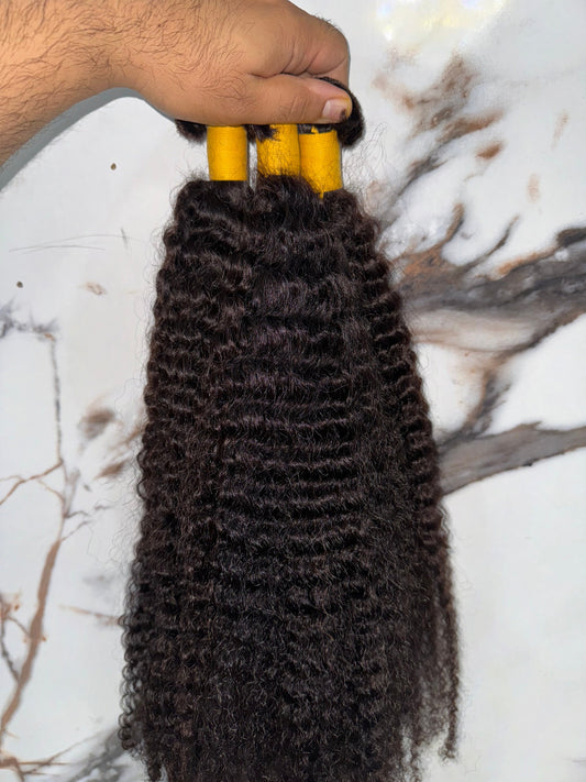 Indian Kinky Curly Human Hair Bundles Virgin – Multi-Donor, Tangle-Free, 100% Human Hair, Voluminous Curls, 18-30 Inch