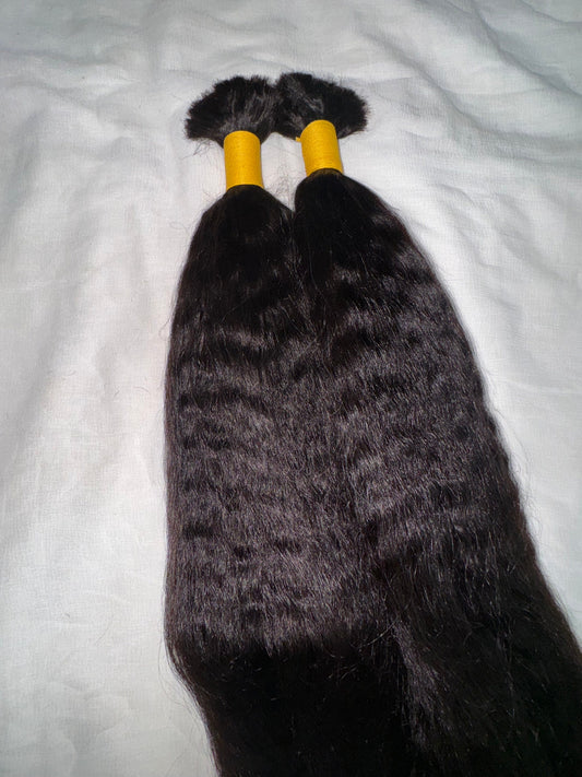 Indian Kinky Straight Human Hair Bulk Bundles – Multi-Donor, Tangle-Free, 100% Human Hair for Braiding, Natural Texture