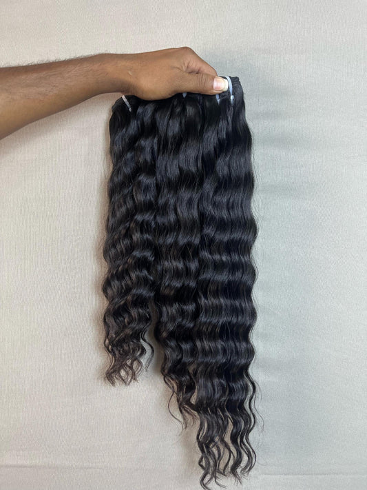 Raw Indian Deep Wave Hair Bundles: Natural Black/Brown, 100g