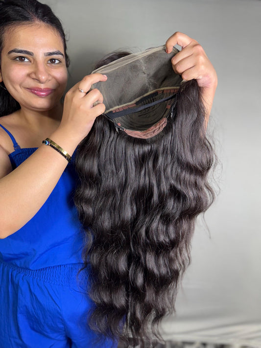 Indian Virgin Wavy Human Hair Wig: 4x4 Lace Closure