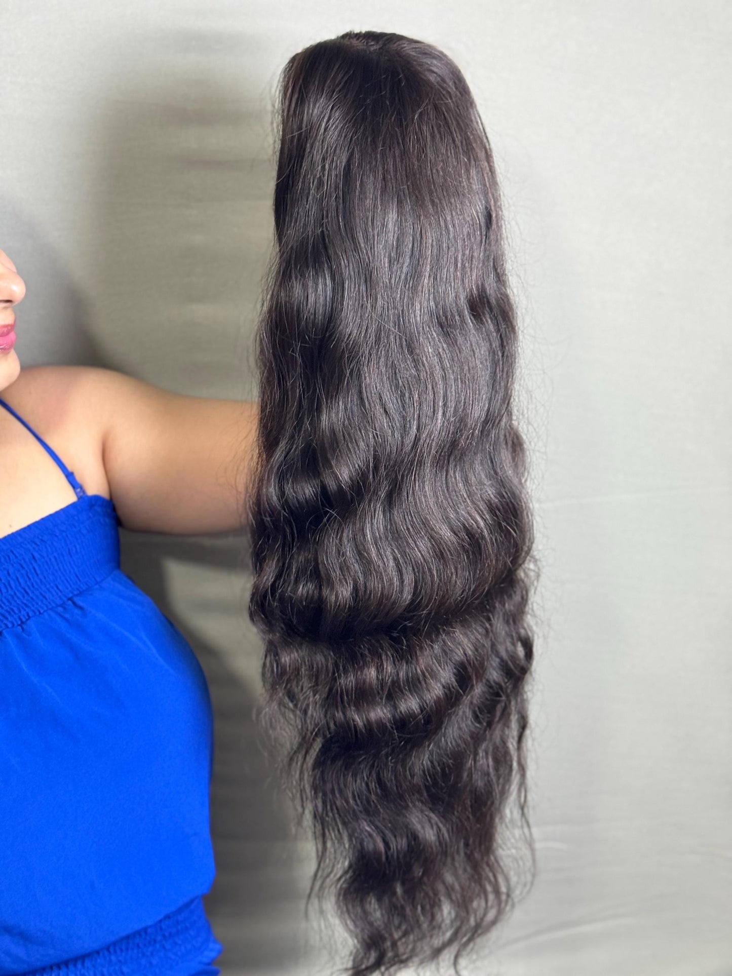 Indian Virgin Wavy Human Hair Wig: 4x4 Lace Closure