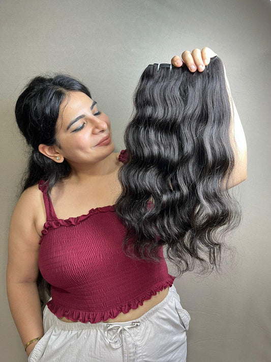 Virgin Wavy Human Hair Bundle: Natural Black/Brown, Ethically Sourced