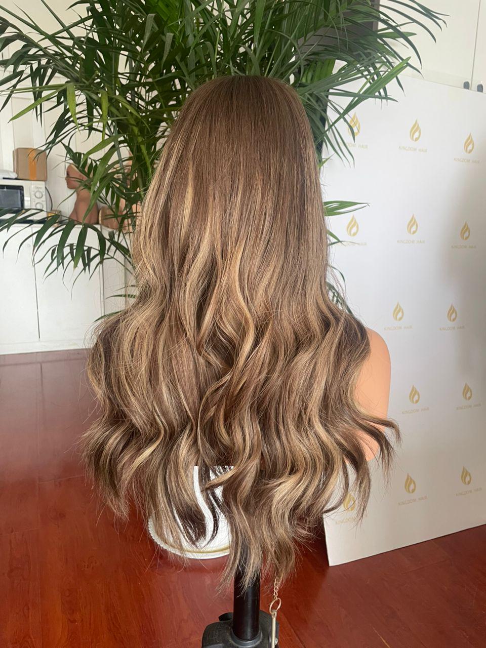 Balayage Lace Wig: Long Wavy Blonde Brown Human Hair