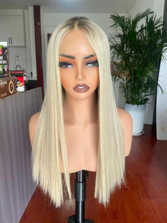 Platinum Blonde Lace Front Wig: 100% Raw Human Hair, Adjustable Cap
