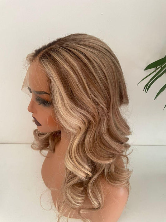 Luxury Blonde Balayage Lace Front Wig: Raw Human Hair, Curly