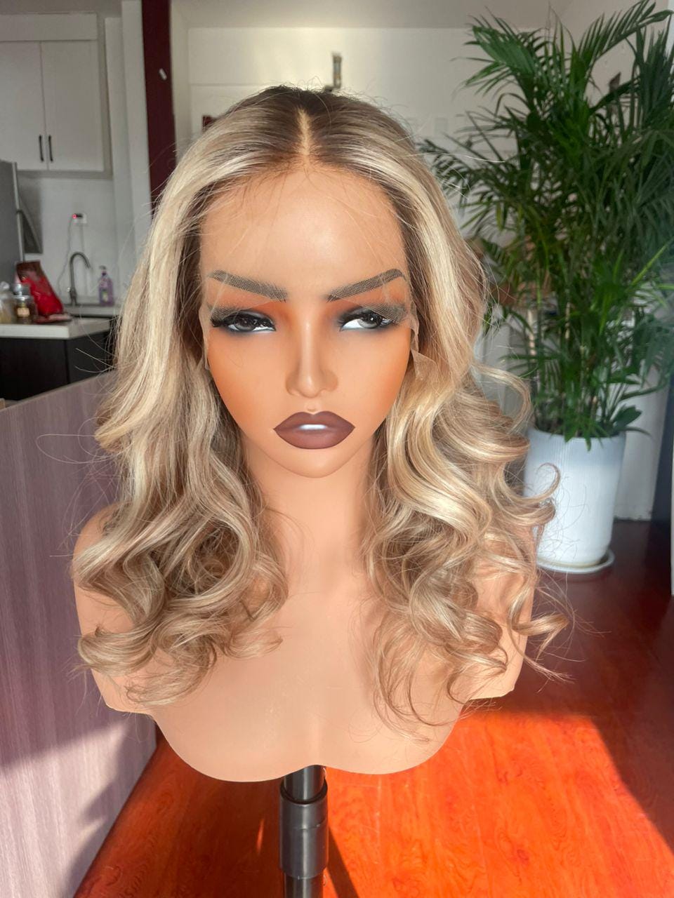 Luxury Blonde Balayage Lace Front Wig: Raw Human Hair, Curly