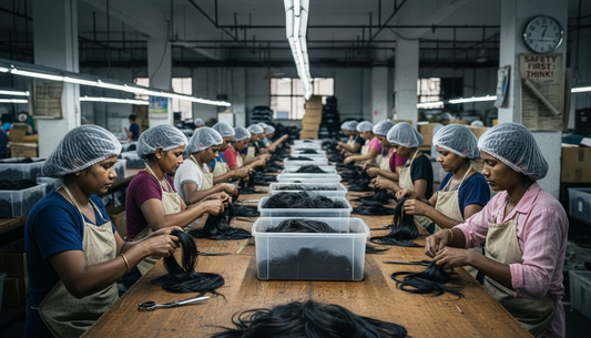 Factory workers sorting raw Indian hair