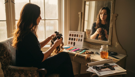 Woman choosing hair bundles in salon