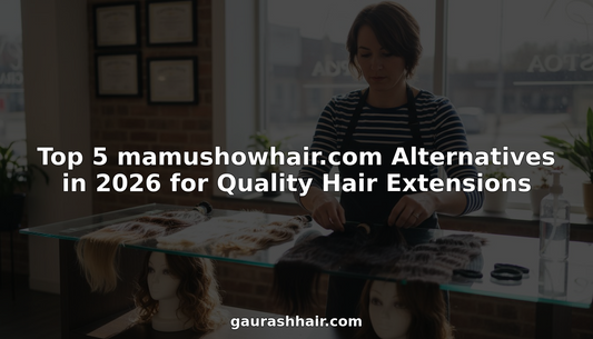 Hairstylist sorting bundles of hair extensions in salon