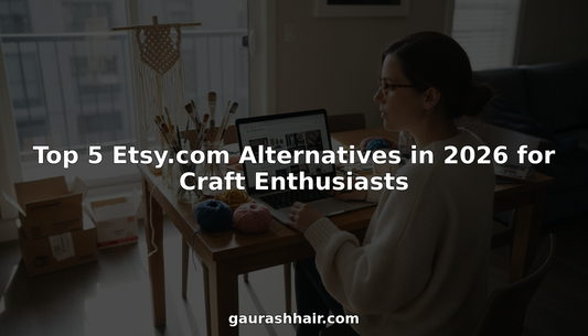 Crafts enthusiast comparing marketplaces at sunny workspace