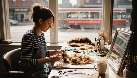 Stylist inspecting raw Indian hair extensions
