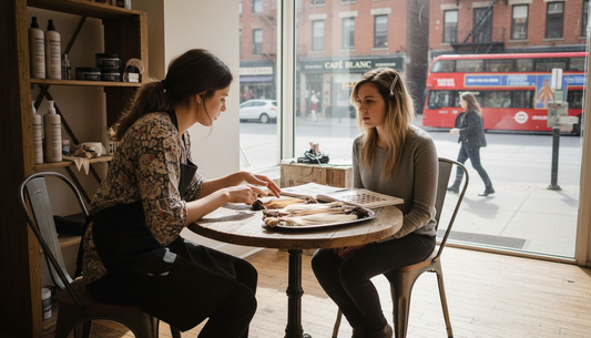 Client and stylist reviewing hair extension options