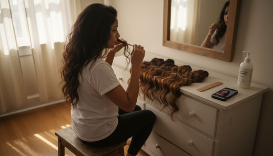 Woman preparing to install Indian hair extensions