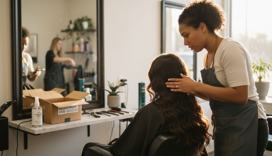 Stylist installing Indian hair extensions in salon