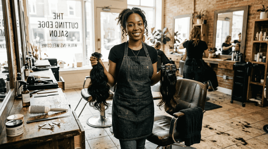 Stylist comparing hair bundle and clip-in extensions