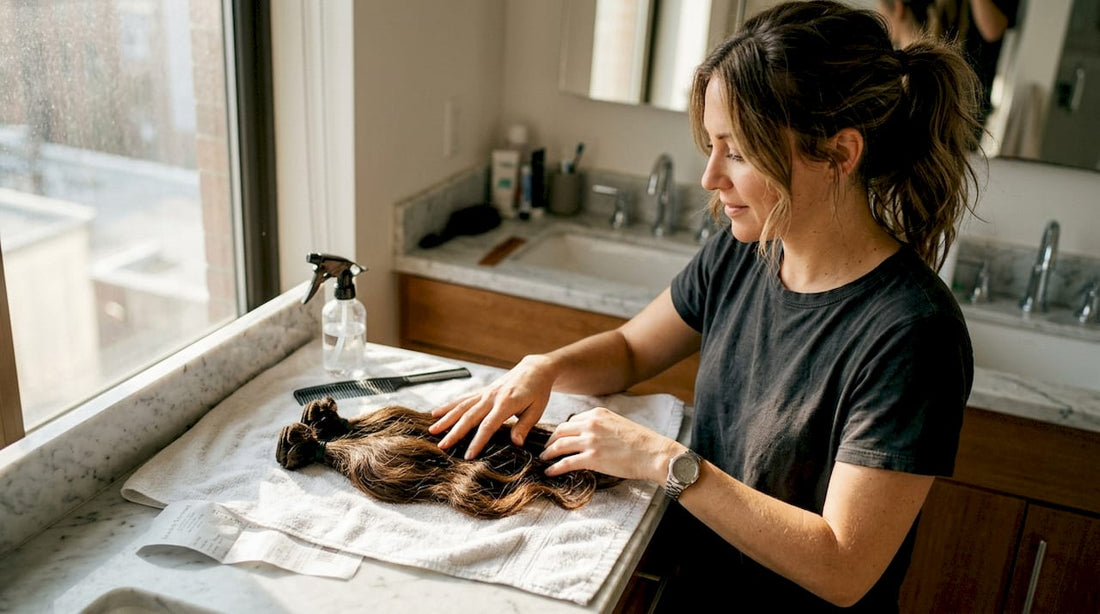 Stylist inspecting raw hair texture naturally