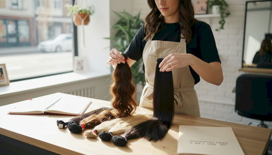 Hairstylist comparing hair extension samples