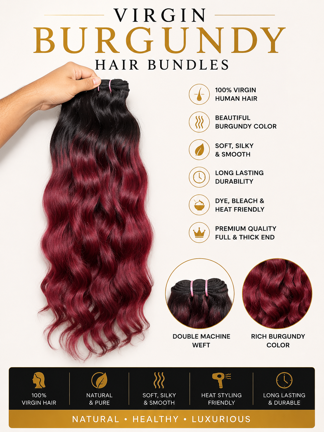 Virgin Burgundy Indian Wavy Hair Bundles