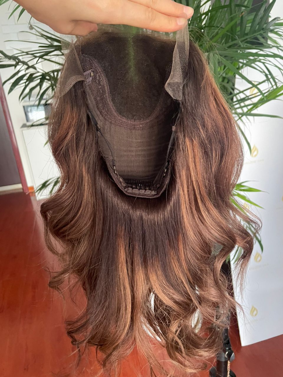 Chocolate Brown Human Hair Wig with Caramel Highlights – 100% Real Hair, 180% Density, HD Lace