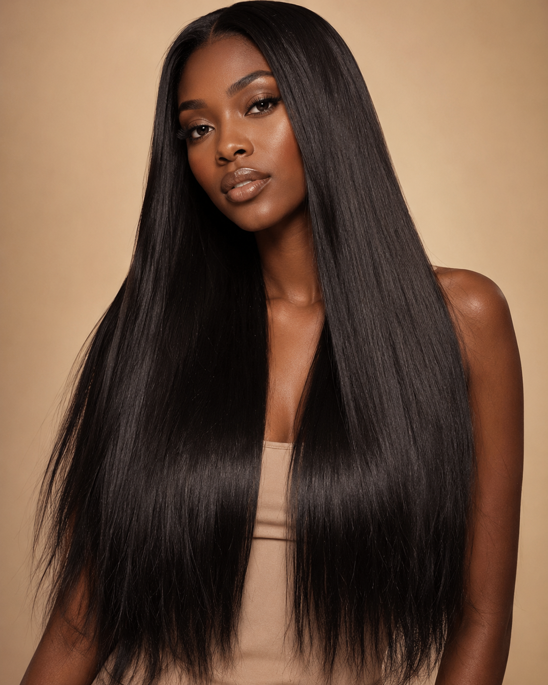 Indian raw straight hair bundles from Gaurash Beauty Supply Inc, showing silky, natural straight hair extensions with a smooth texture.