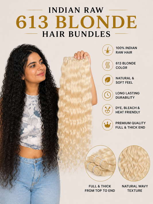 Indian raw 613 blonde wefted hair