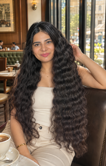 Indian raw curly human hair bundles from Gaurash Beauty Supply, showing natural bounce, shine, and unprocessed 100% virgin hair.