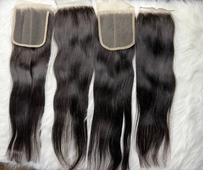 Indian Virgin Straight hair closure from Gaurash Beauty Supply Inc, showing close-up of smooth, natural straight hair extension.