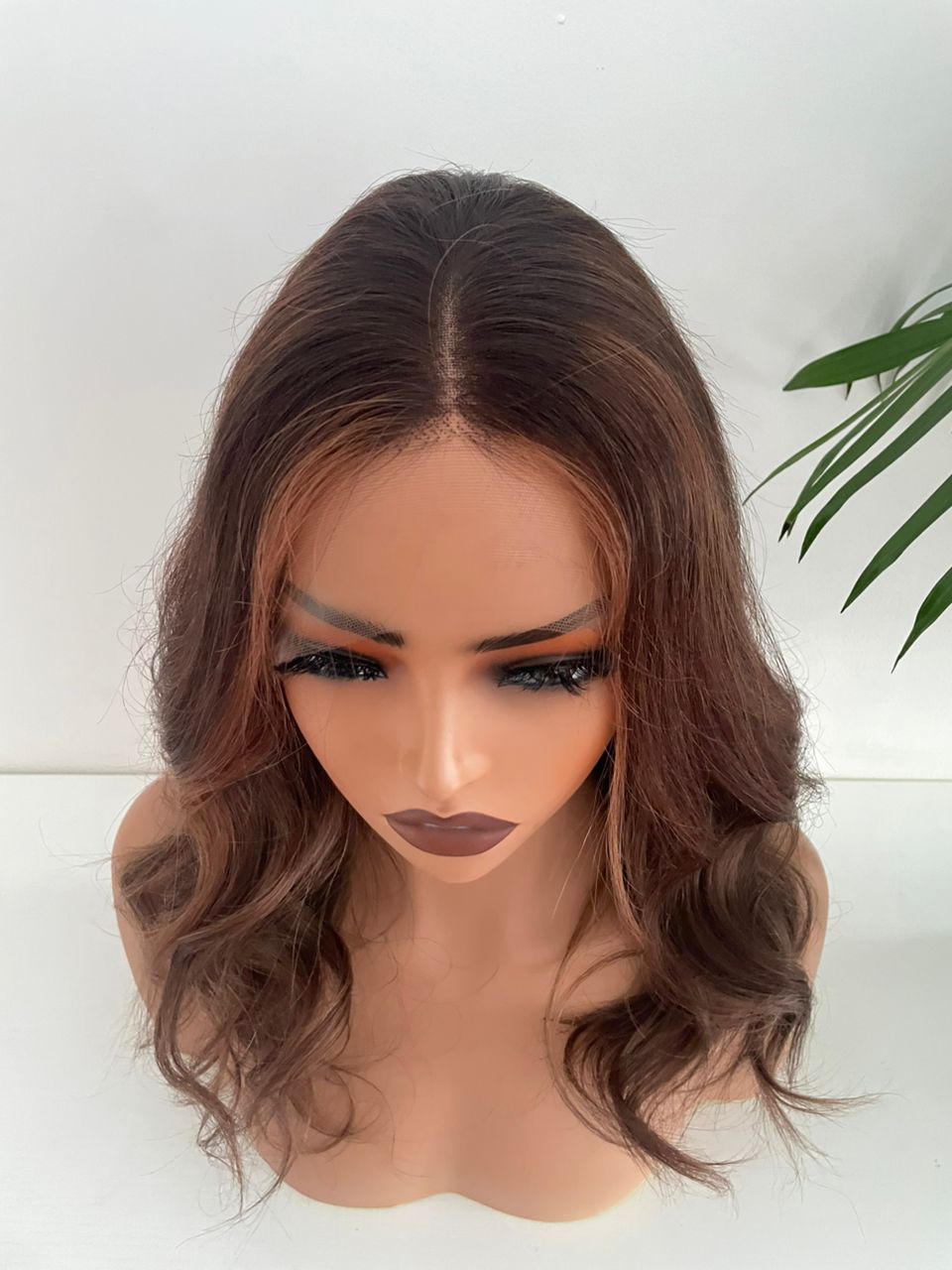 Chocolate Brown Human Hair Wig with Caramel Highlights – 100% Real Hair, 180% Density, HD Lace