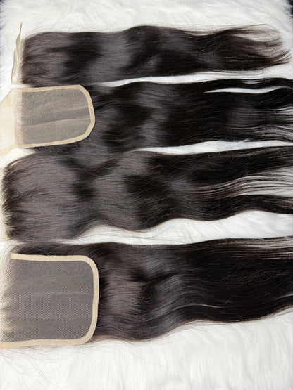 Indian Virgin Straight hair closure from Gaurash Beauty Supply Inc, showing close-up of sleek, natural straight hair extension.