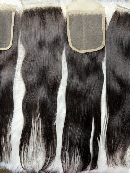 Indian Virgin Straight hair closure from Gaurash Beauty Supply Inc, showing close-up of natural straight hair extension.