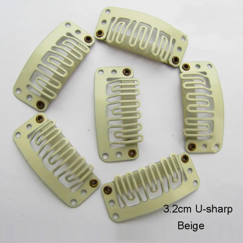 10 Pcs/set Black Hair Extension Clip U Shape Weave Toupee Wig 6 Teeth Snap-Comb Clips Styling Tools 32mm 4 Color Hat Fixing Tool