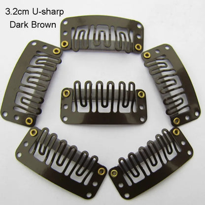 10 Pcs/set Black Hair Extension Clip U Shape Weave Toupee Wig 6 Teeth Snap-Comb Clips Styling Tools 32mm 4 Color Hat Fixing Tool