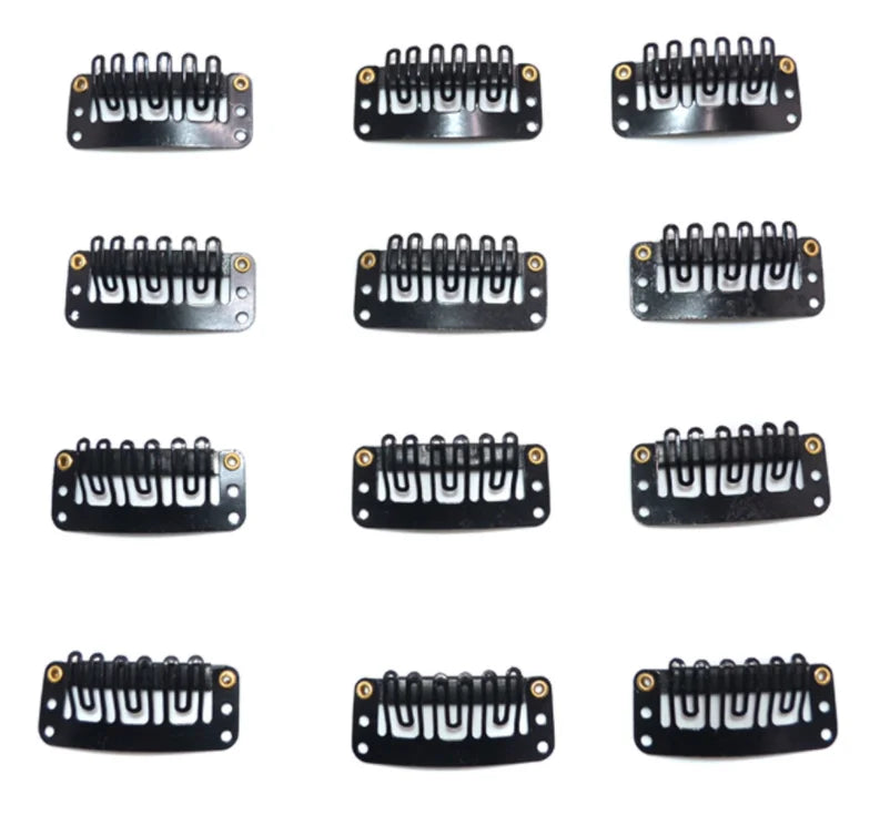 10 Pcs/set Black Hair Extension Clip U Shape Weave Toupee Wig 6 Teeth Snap-Comb Clips Styling Tools 32mm 4 Color Hat Fixing Tool
