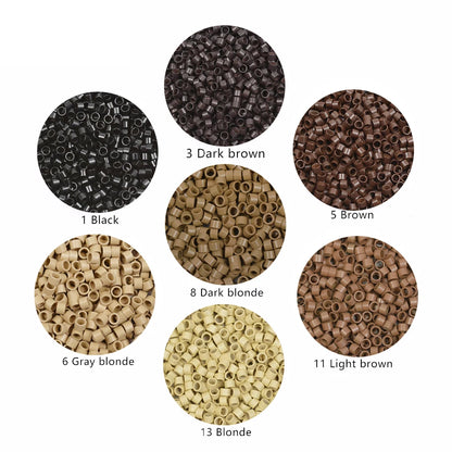 1000 Pcs 4.0X2.8X2.8mm Micro Rings/Links/ Beads for Hair Extension Plain Weave Without silicone 7 Colors Hair Extensions Tools