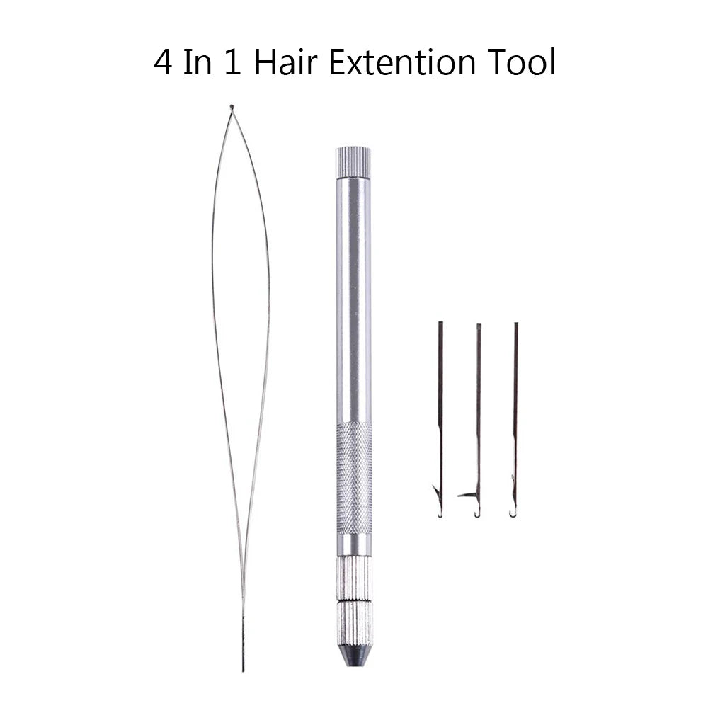 4-in-1 Hair Extension Tools, Includes Loop Needle Threader, Knitting Needles and Holder for Beads Dreadlock Wig Hair Extensions