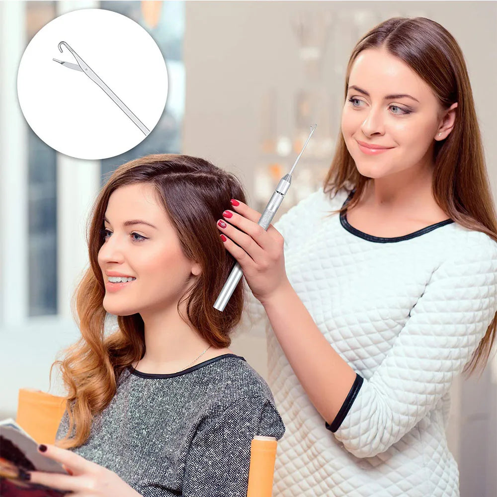 Gaurash Beauty Supply 4-in-1 hair extension tools with loop needle, knitting needles, and bead holder for dreadlock and wig extensions