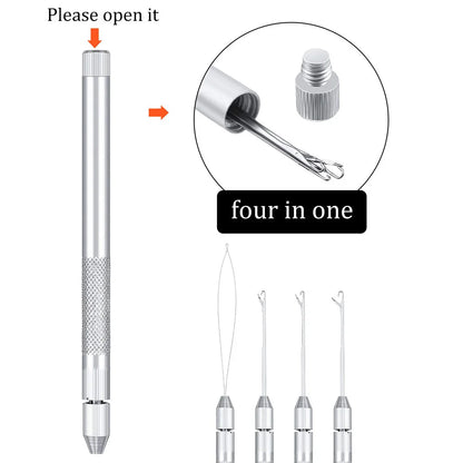 4-in-1 Hair Extension Tools, Includes Loop Needle Threader, Knitting Needles and Holder for Beads Dreadlock Wig Hair Extensions