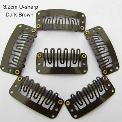 10 Pcs/set Black Hair Extension Clip U Shape Weave Toupee Wig 6 Teeth Snap-Comb Clips Styling Tools 32mm 4 Color Hat Fixing Tool