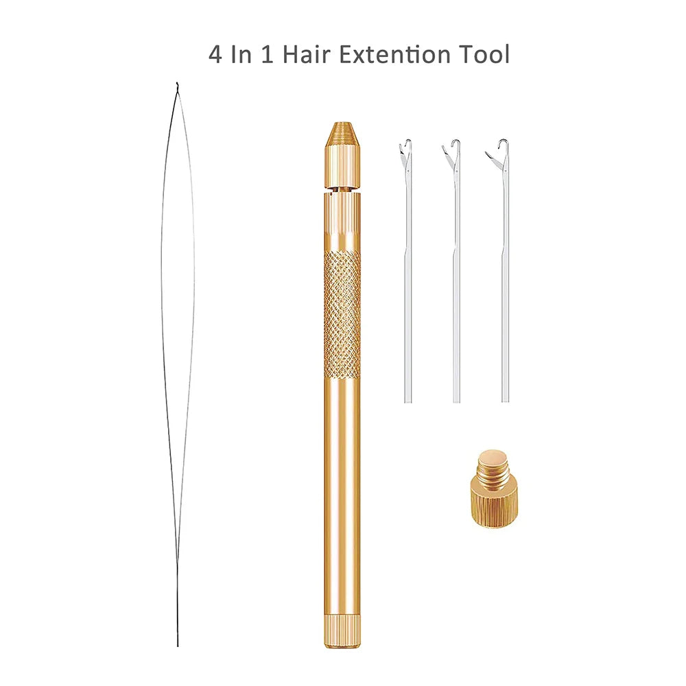 4-in-1 Hair Extension Tools, Includes Loop Needle Threader, Knitting Needles and Holder for Beads Dreadlock Wig Hair Extensions