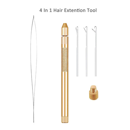 4-in-1 Hair Extension Tools, Includes Loop Needle Threader, Knitting Needles and Holder for Beads Dreadlock Wig Hair Extensions