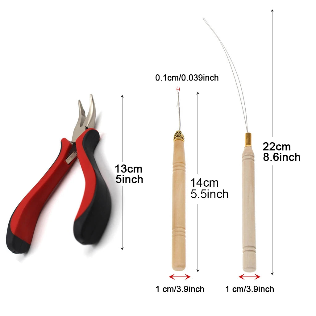 Hair Extensions Beads Tools Kit Extensions Micro Pulling Needle, Loop Threader and 500 Pieces Silicone Lined Micro Rings