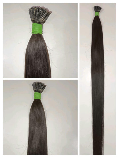 Indian Virgin Straight I-Tip Keratin Hair Extensions by Gaurash Beauty Supply Inc, showcasing sleek, straight 100% human hair extensions.