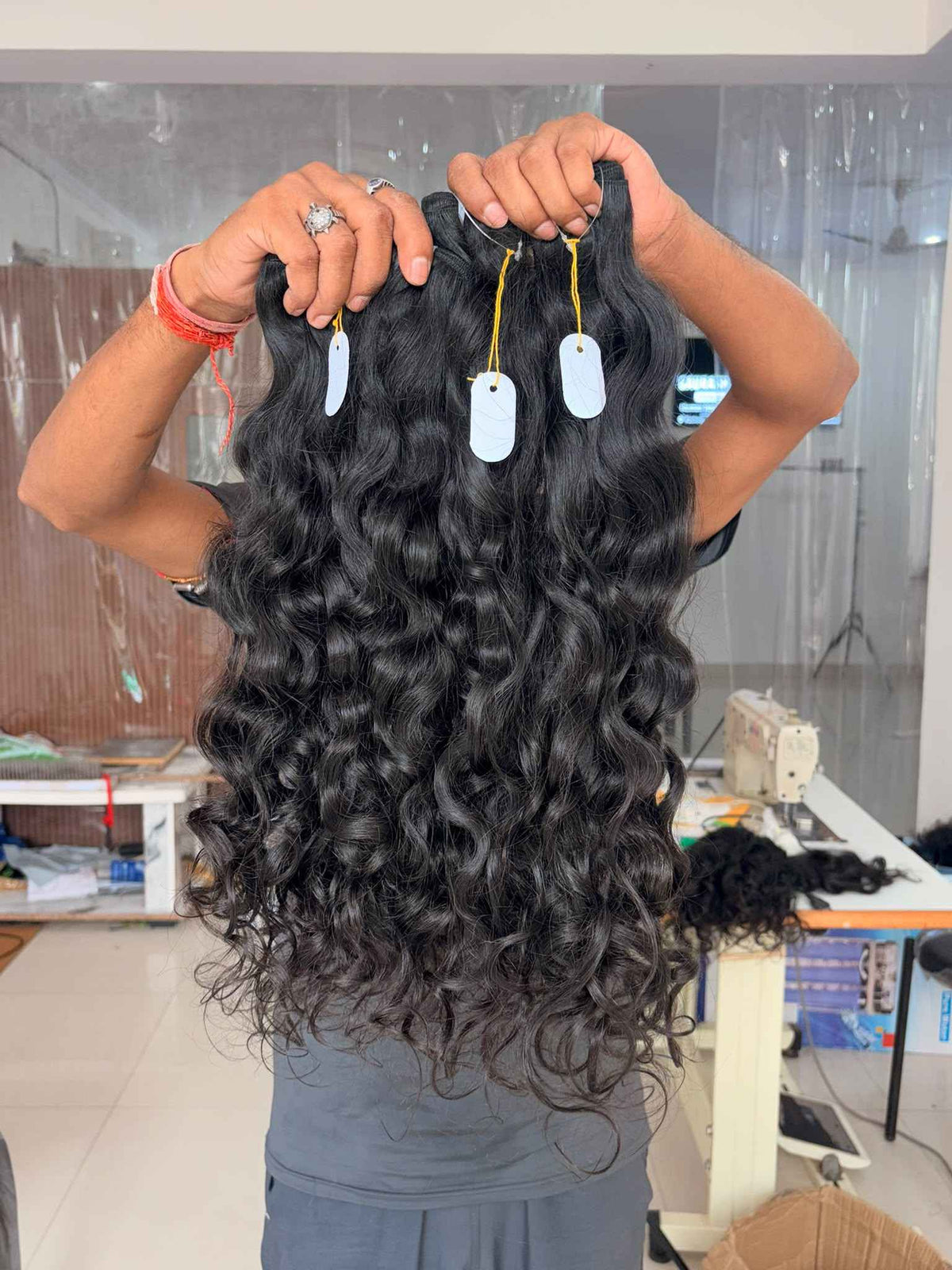 Raw Indian Wavy Hair Bundle, 100% Single Donor Temple Hair, Unprocessed Virgin Human Hair Extensions, Natural Black Raw Hair