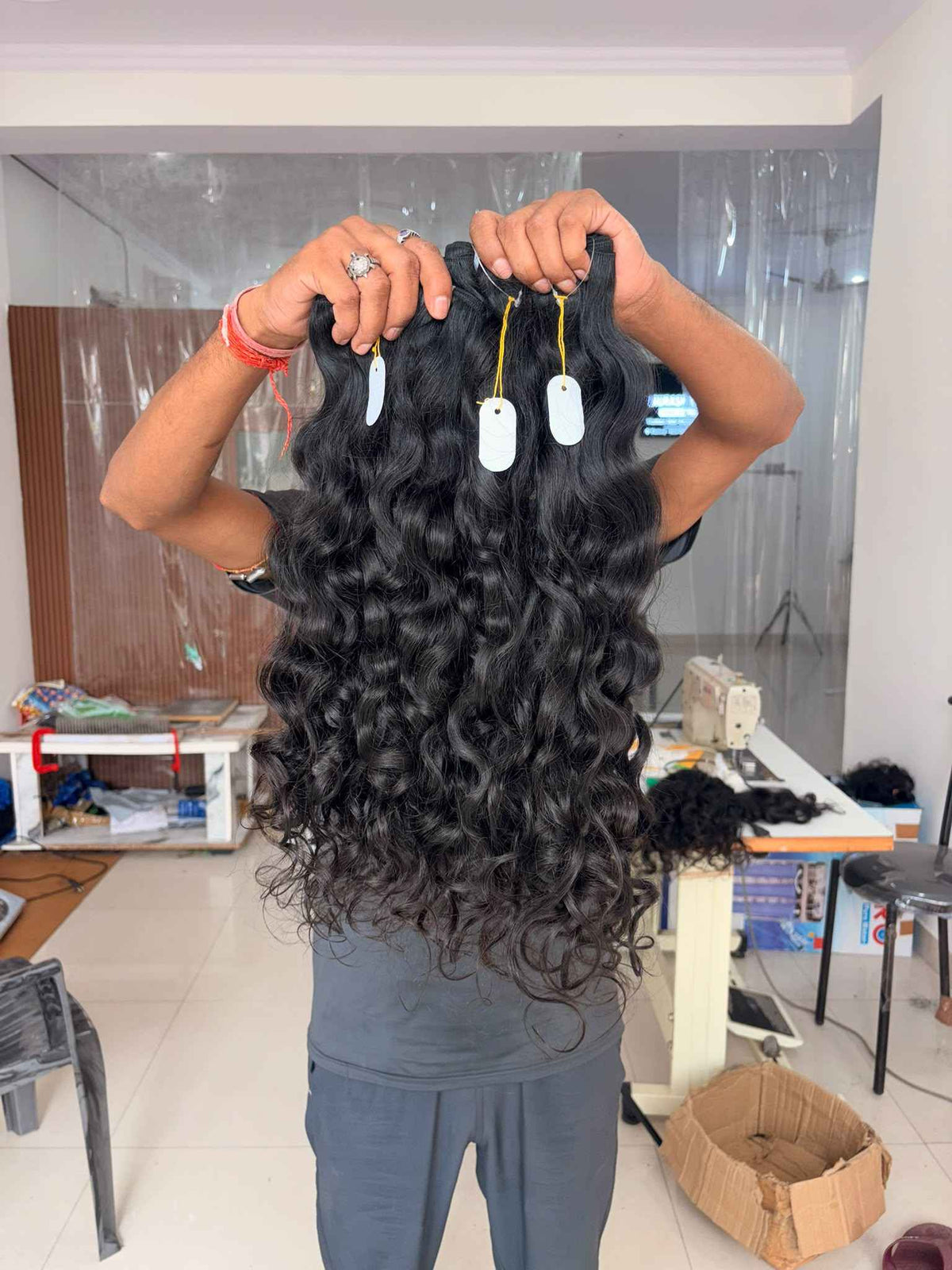 Raw Indian Wavy Hair Bundle, 100% Single Donor Temple Hair, Unprocessed Virgin Human Hair Extensions, Natural Black Raw Hair