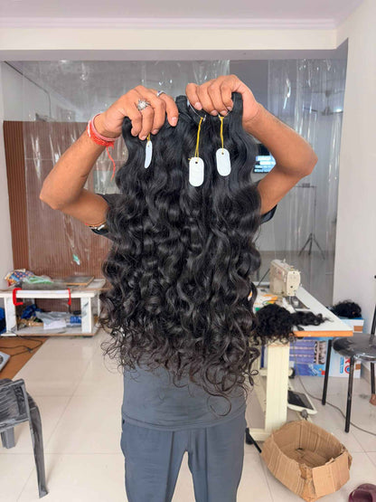 Raw Indian Wavy Hair Bundle, 100% Single Donor Temple Hair, Unprocessed Virgin Human Hair Extensions, Natural Black Raw Hair