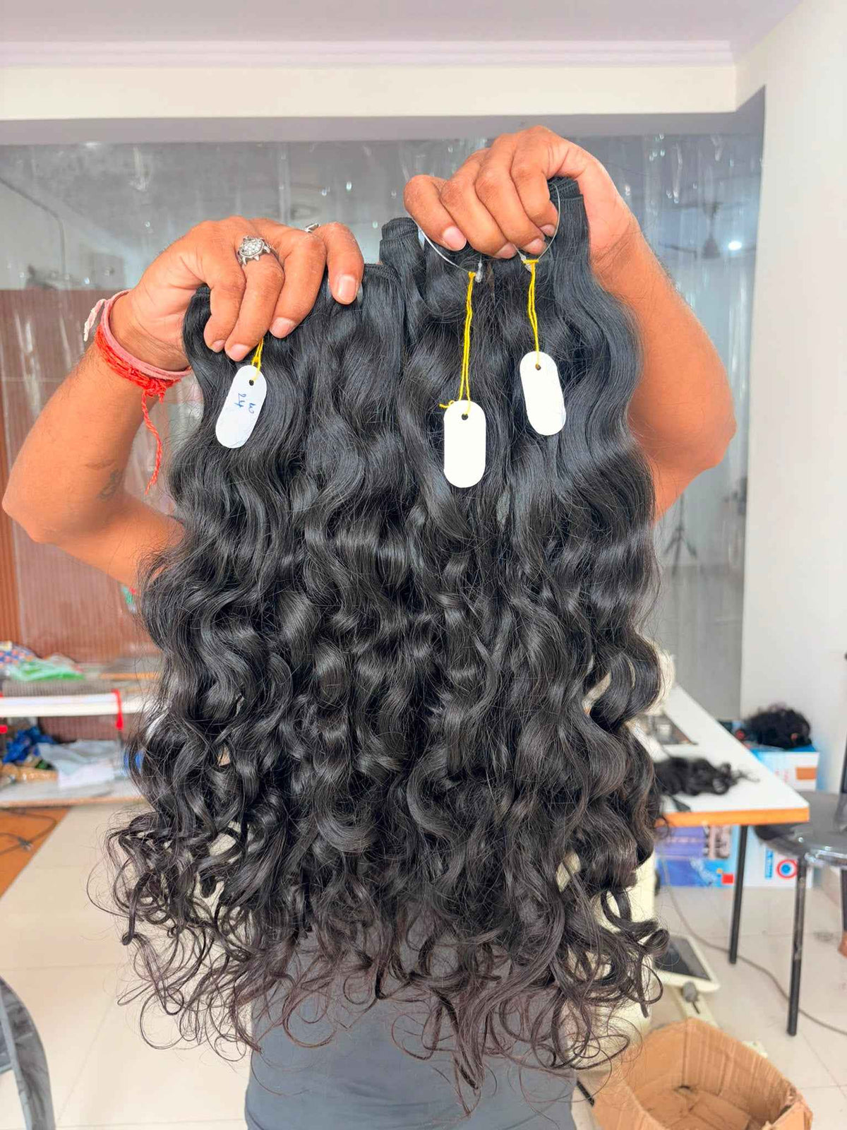 Raw Indian Wavy Hair Bundle, 100% Single Donor Temple Hair, Unprocessed Virgin Human Hair Extensions, Natural Black Raw Hair