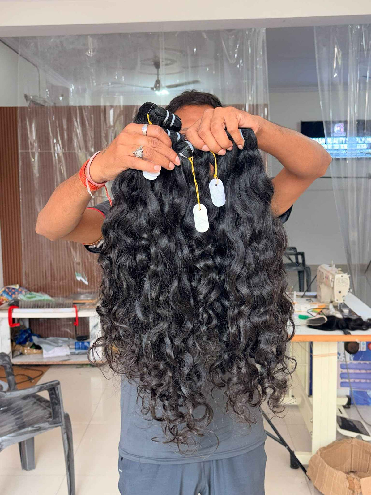 Raw Indian Wavy Hair Bundle, 100% Single Donor Temple Hair, Unprocessed Virgin Human Hair Extensions, Natural Black Raw Hair