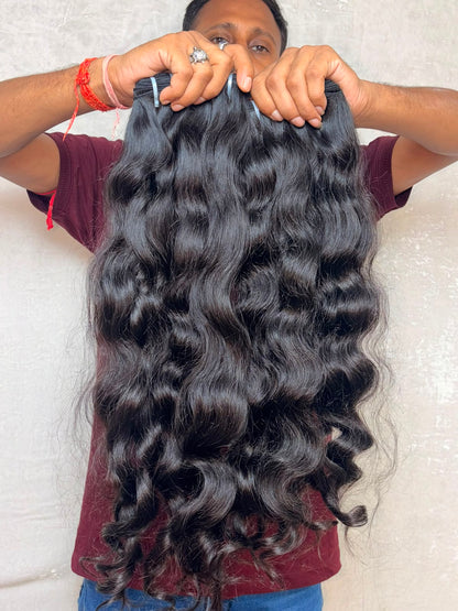 Raw Indian Wavy Human Hair — 100% Single Donor Temple Hair